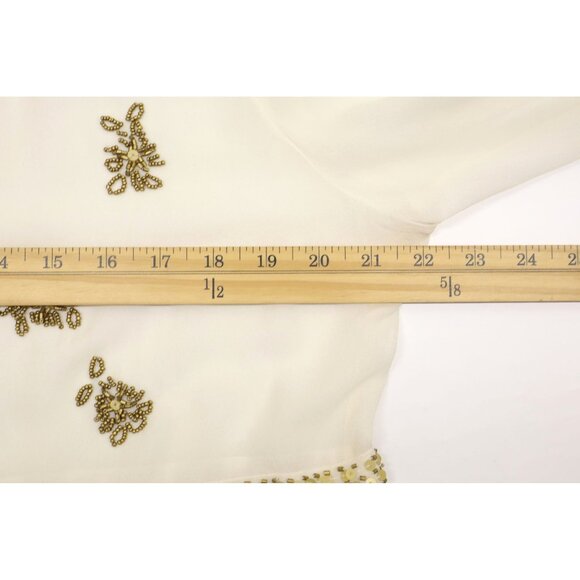 Sundance Women's Bohemian Embellished Peplum Hem Silk Blouse Off White/Gold L - Picture 4 of 9
